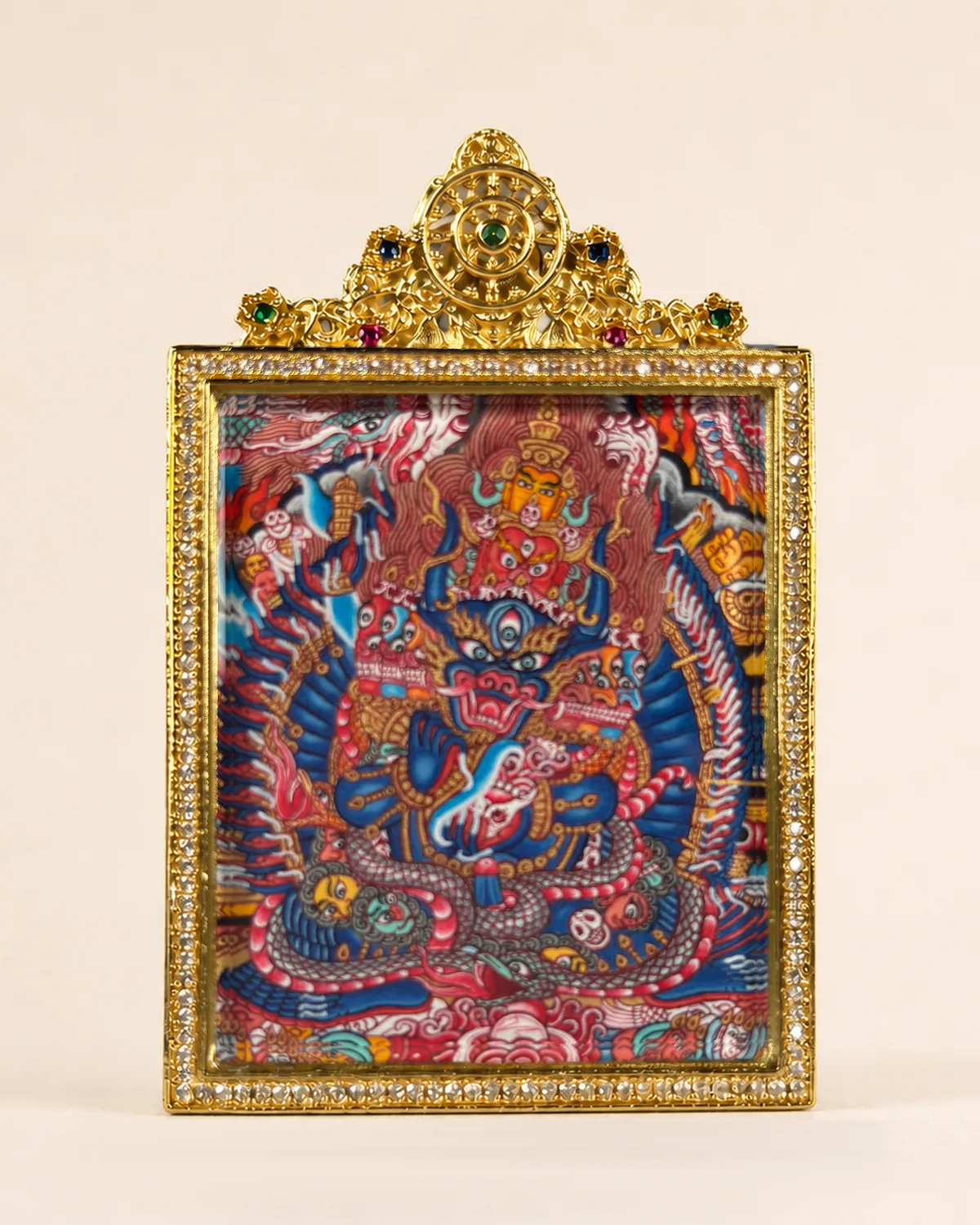 Vajrabhairava (Yamantaka) Polychrome Miniature Thangka | V2.12 front overall view