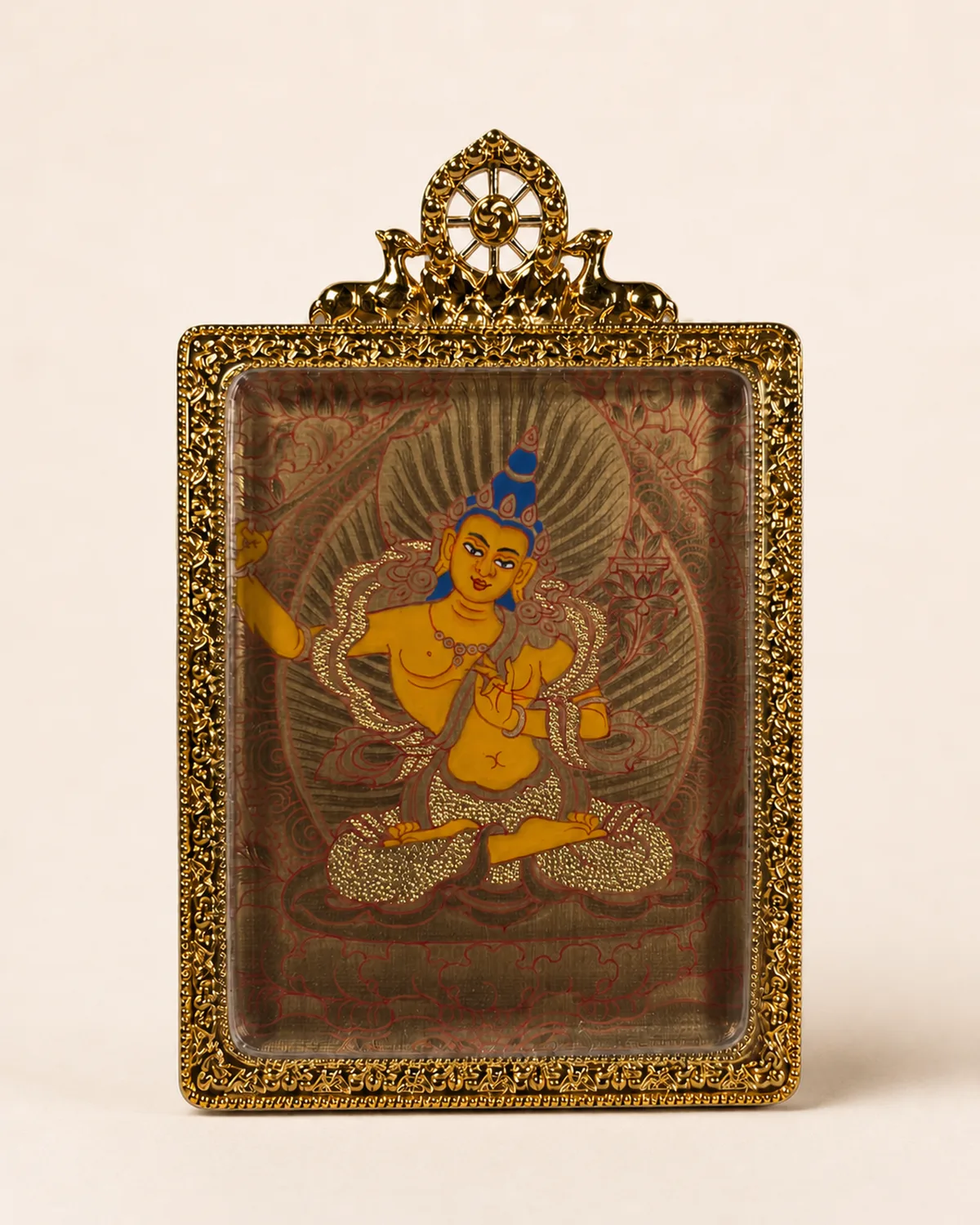 Manjushri Bodhisattva Gold-Ground Miniature Thangka | V2.12 front overall view