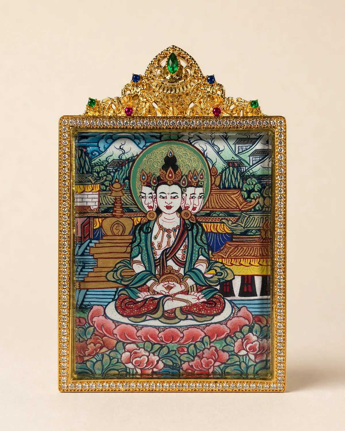 Polychrome Vairocana Buddha Miniature Thangka | V2.12 front overall view