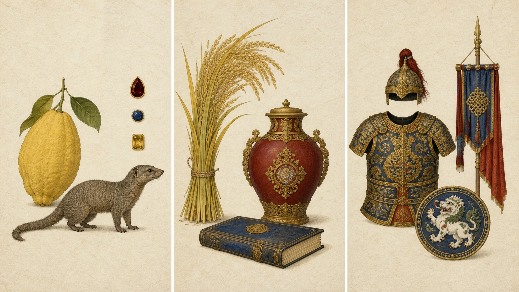 An editorial comparison of Jambhala, Vasudhara and Vaishravana through their wealth and guardian attributes