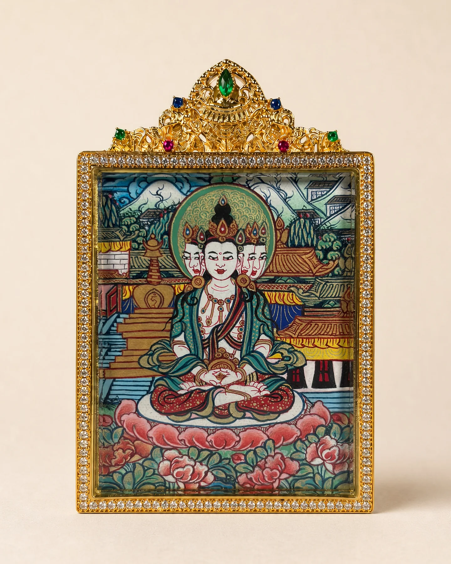 大日如来彩绘微型唐卡 · TG-001。以作品局部认识唐卡的色彩。
