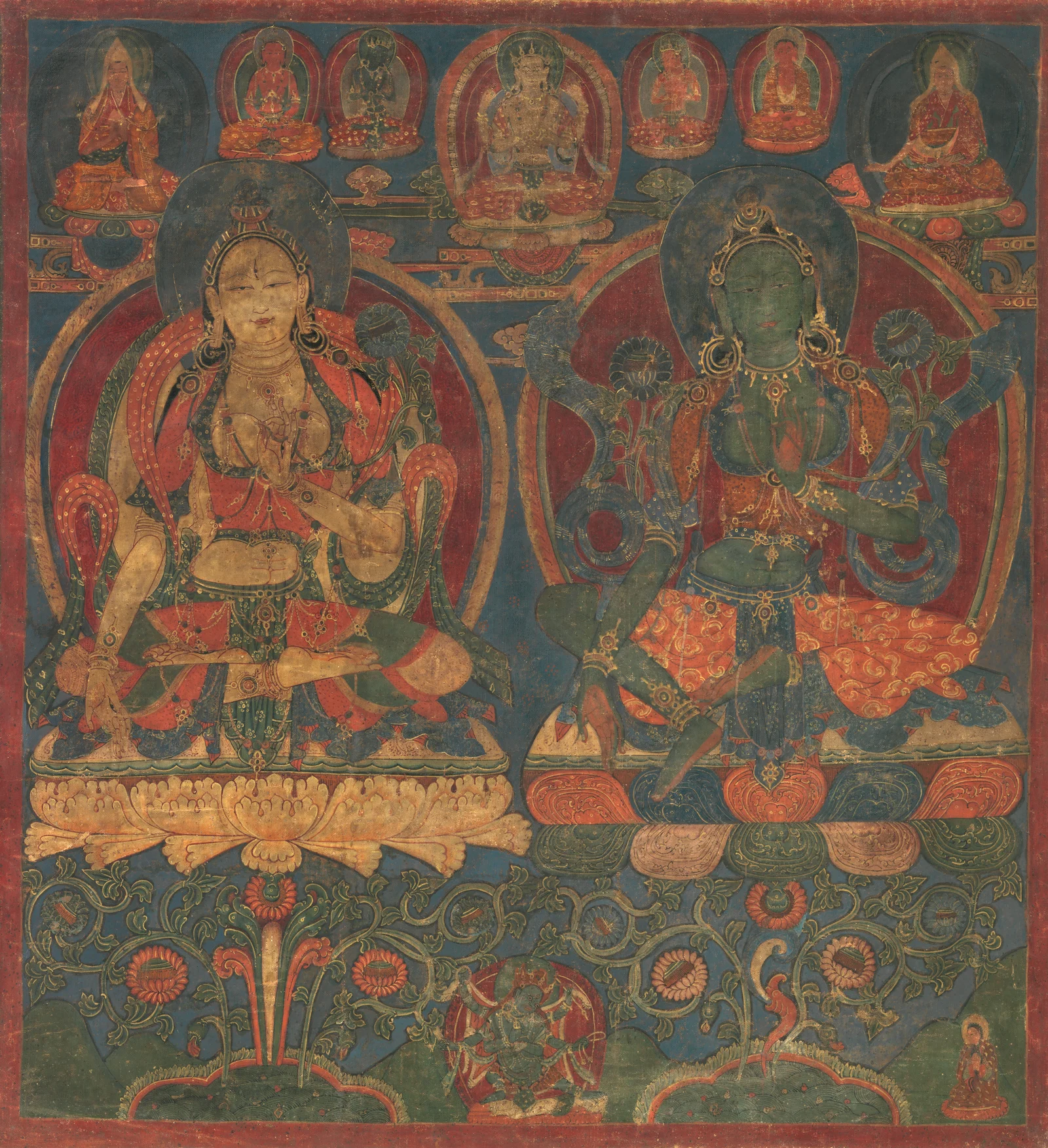 白度母与绿度母,1450—1500年,西藏西部古格。大都会艺术博物馆,2012.460,公版。
