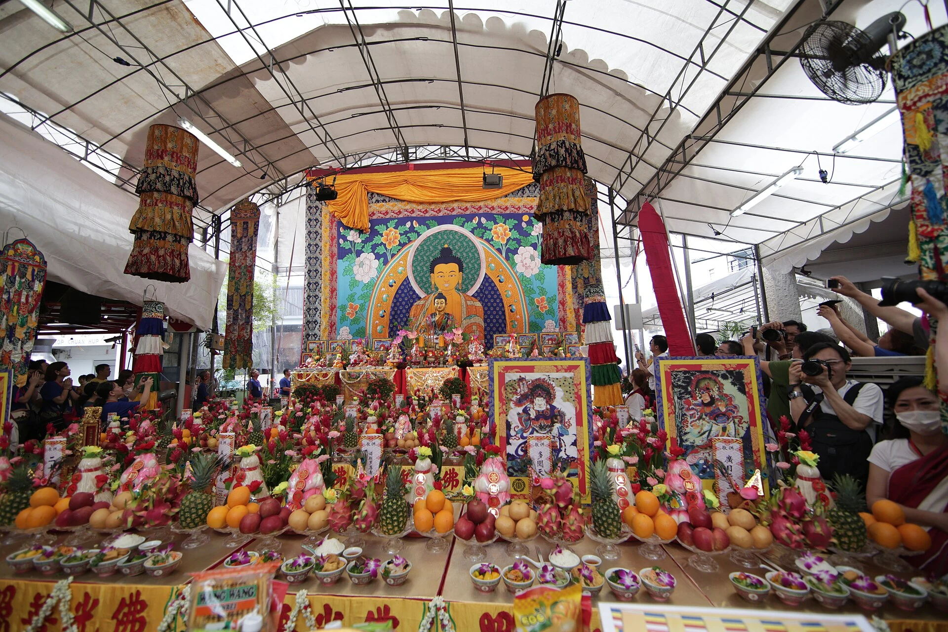 A giant Buddhist thangka unfurled at a Vesak festival in Singapore in 2016