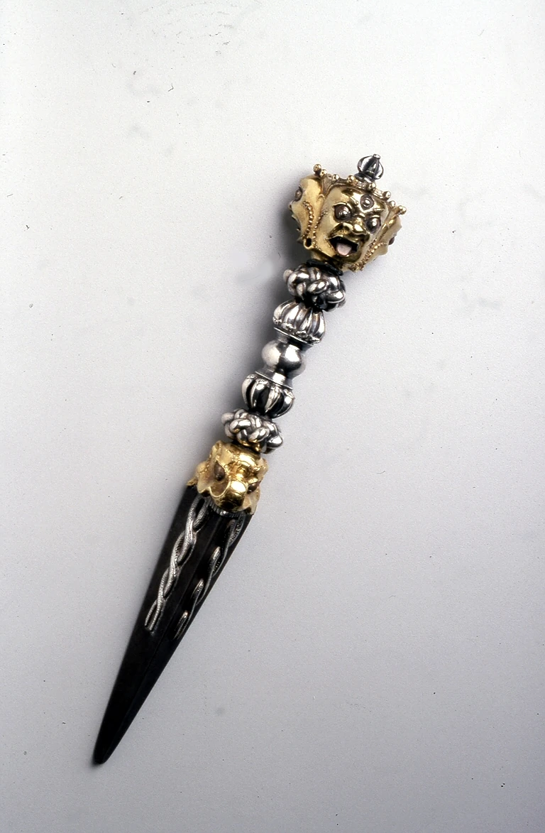Tibetan ritual dagger, steel, silver, gold and copper, 16th century, Walters Art Museum accession 52.311