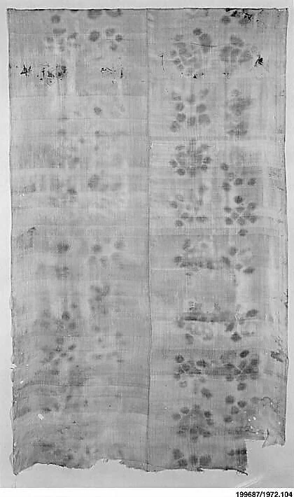 Black-and-white photograph of a separate silk thangka curtain with visible folds and faint pattern.