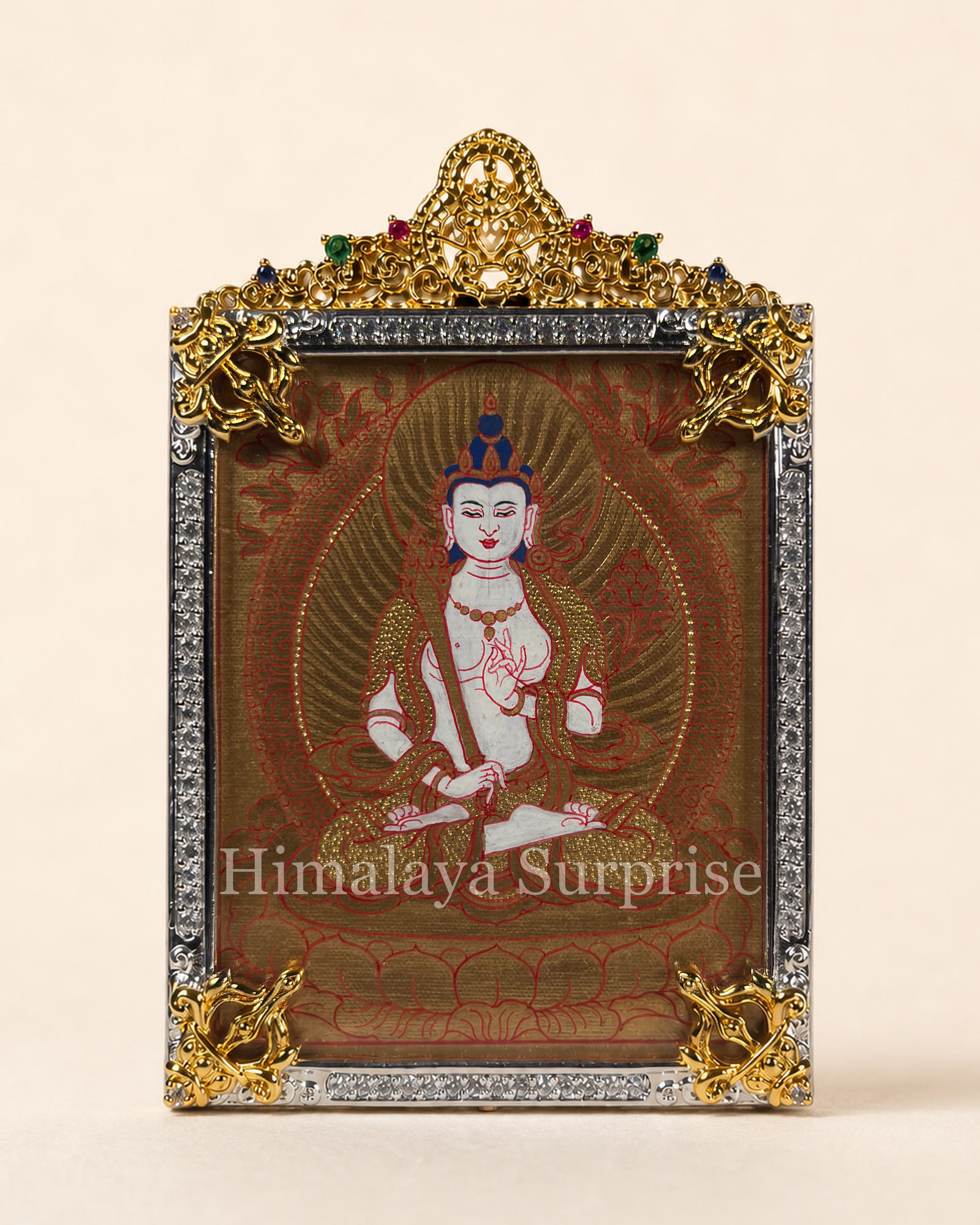 Akashagarbha Mini Thangka · Long-Stemmed Attribute, Gold-Ground | front overall view