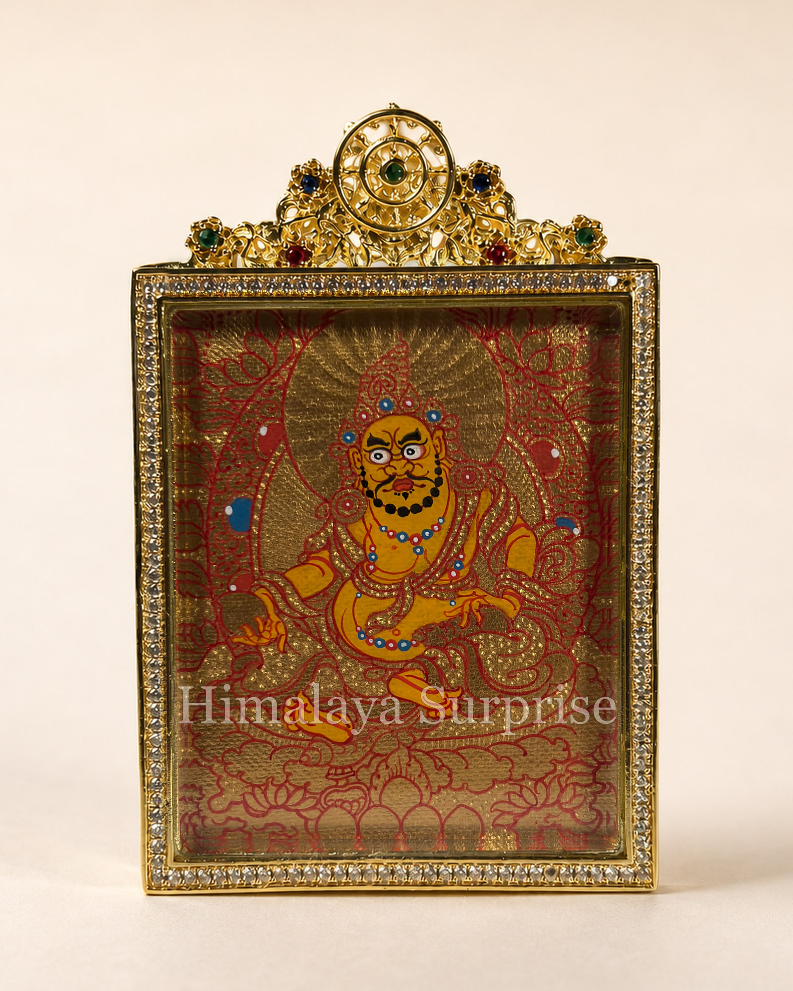 Yellow Jambhala Mini Thangka · Gold-Ground | front overall view