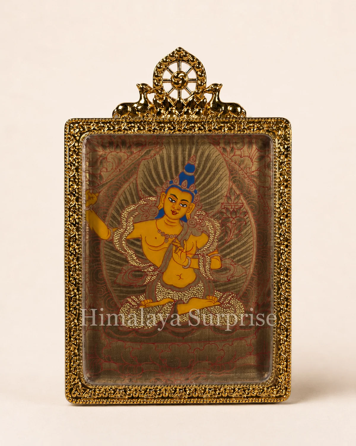 A framed miniature thangka, photographed by Himalaya Surprise.