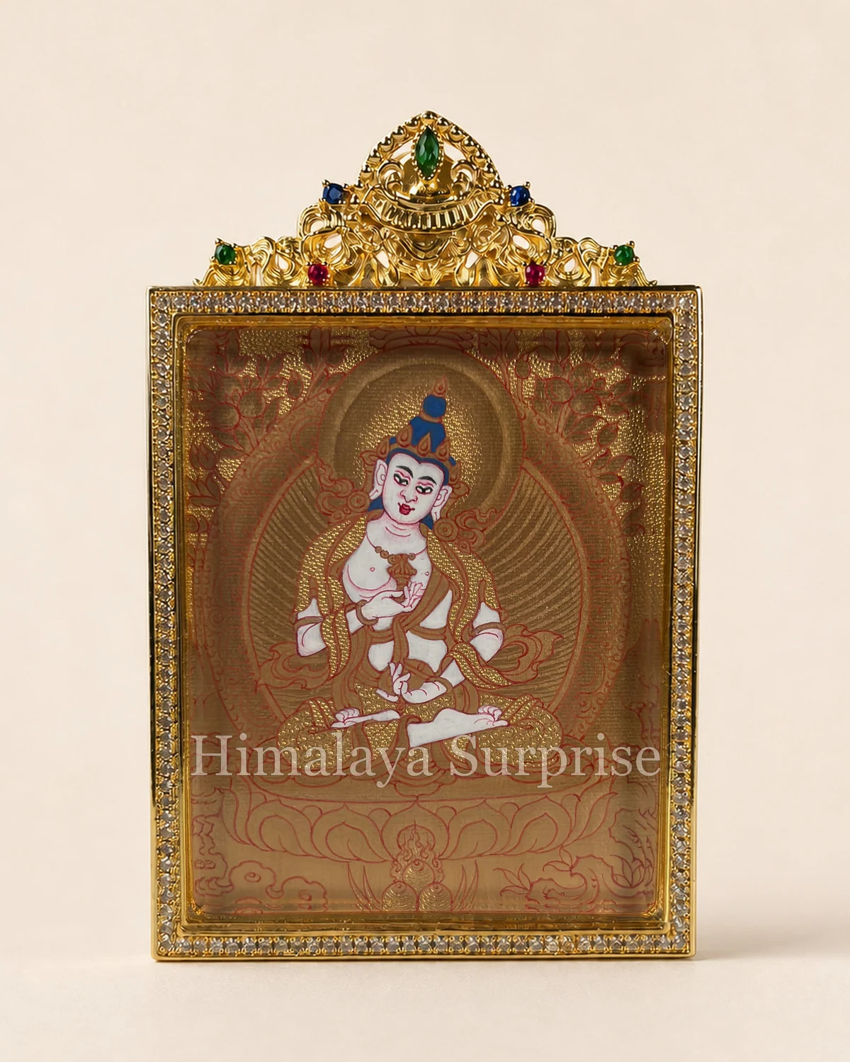 Gold-ground miniature thangka of white Vajrasattva with vajra and bell