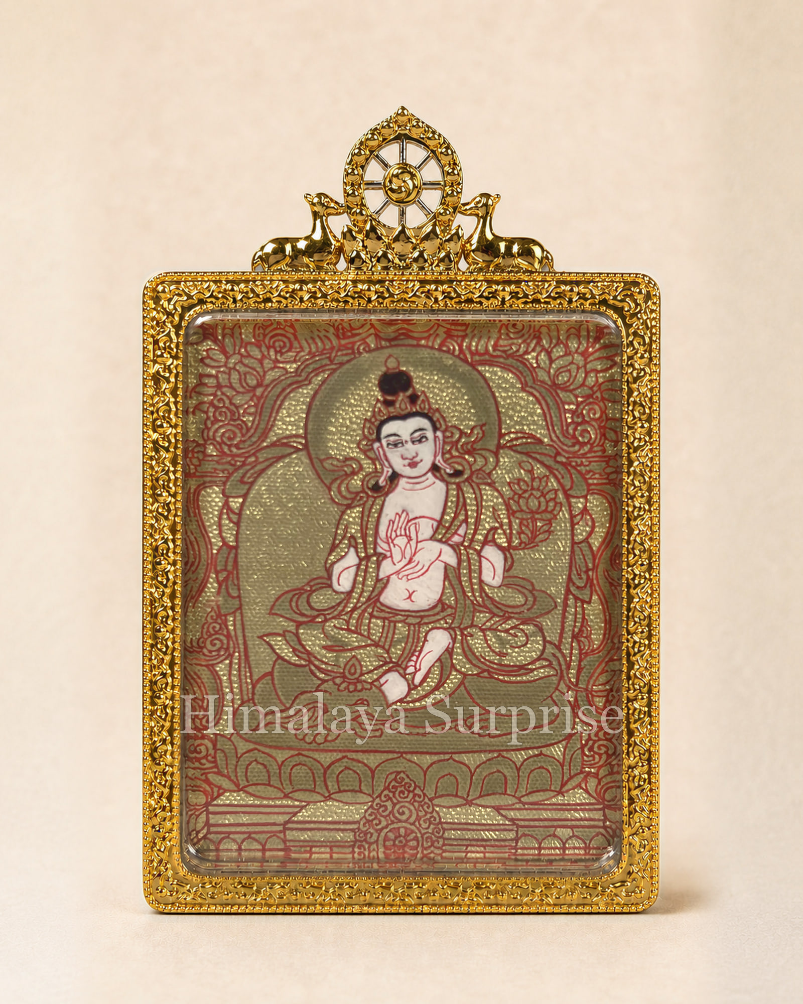Samantabhadra Bodhisattva Mini Thangka · Gold-Ground | front overall view