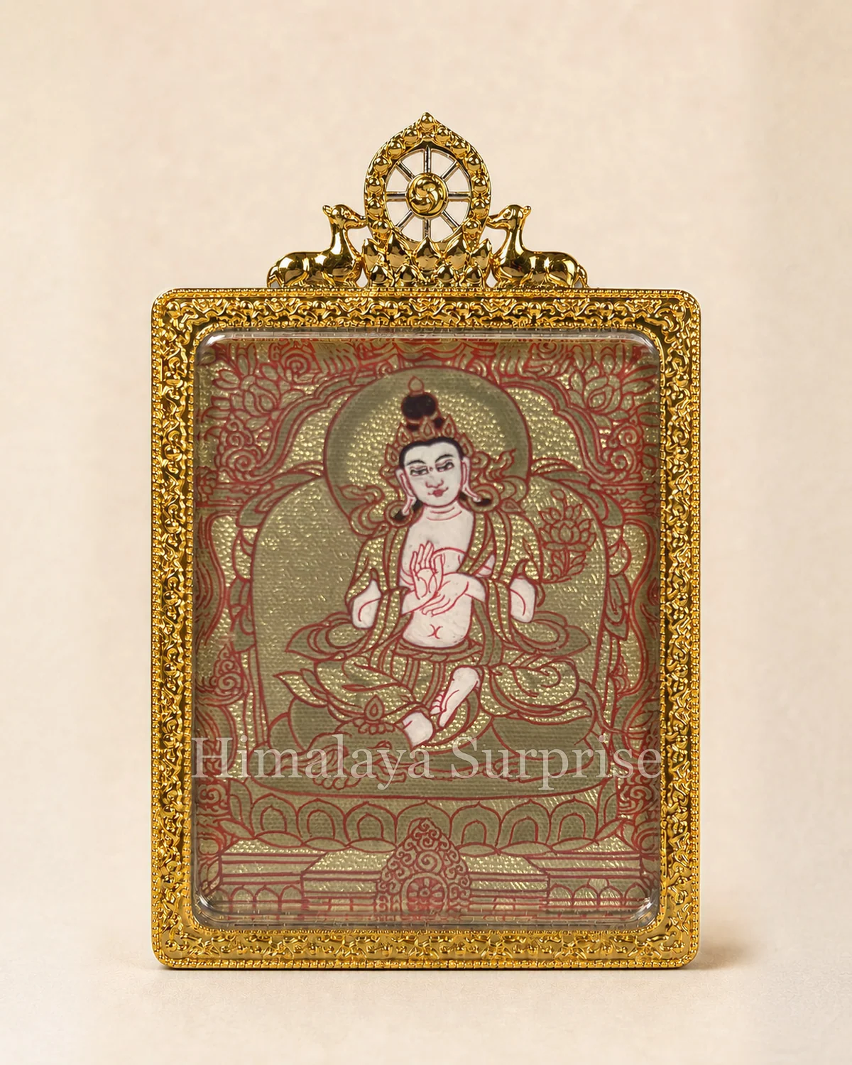 A seated white peaceful bodhisattva in a framed gold-ground miniature, TG-008