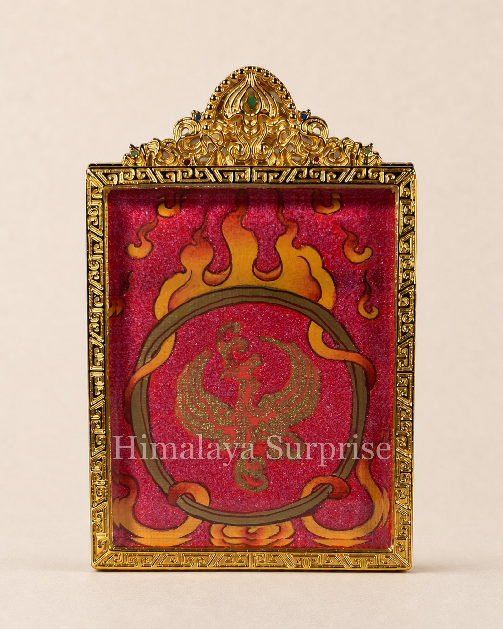 Yellow Jambhala Mini Thangka · Polychrome | reverse documentary view