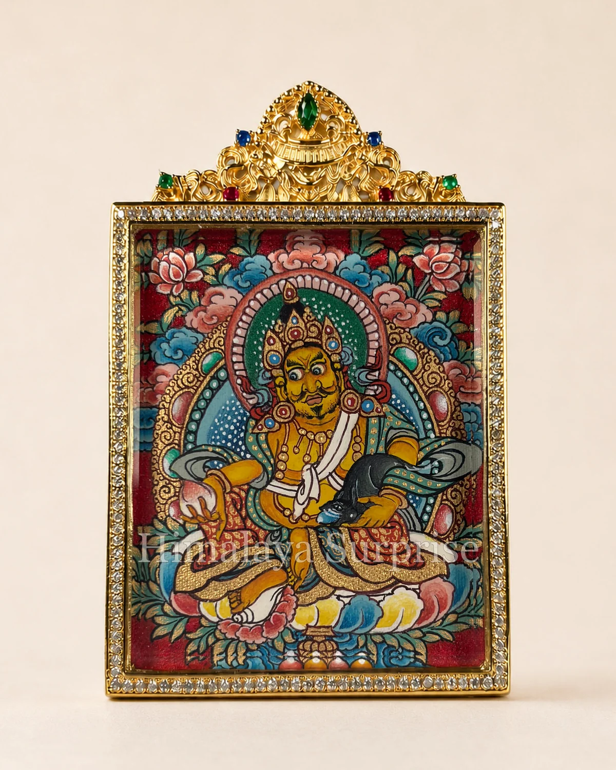 Yellow Jambhala in a colourful framed miniature