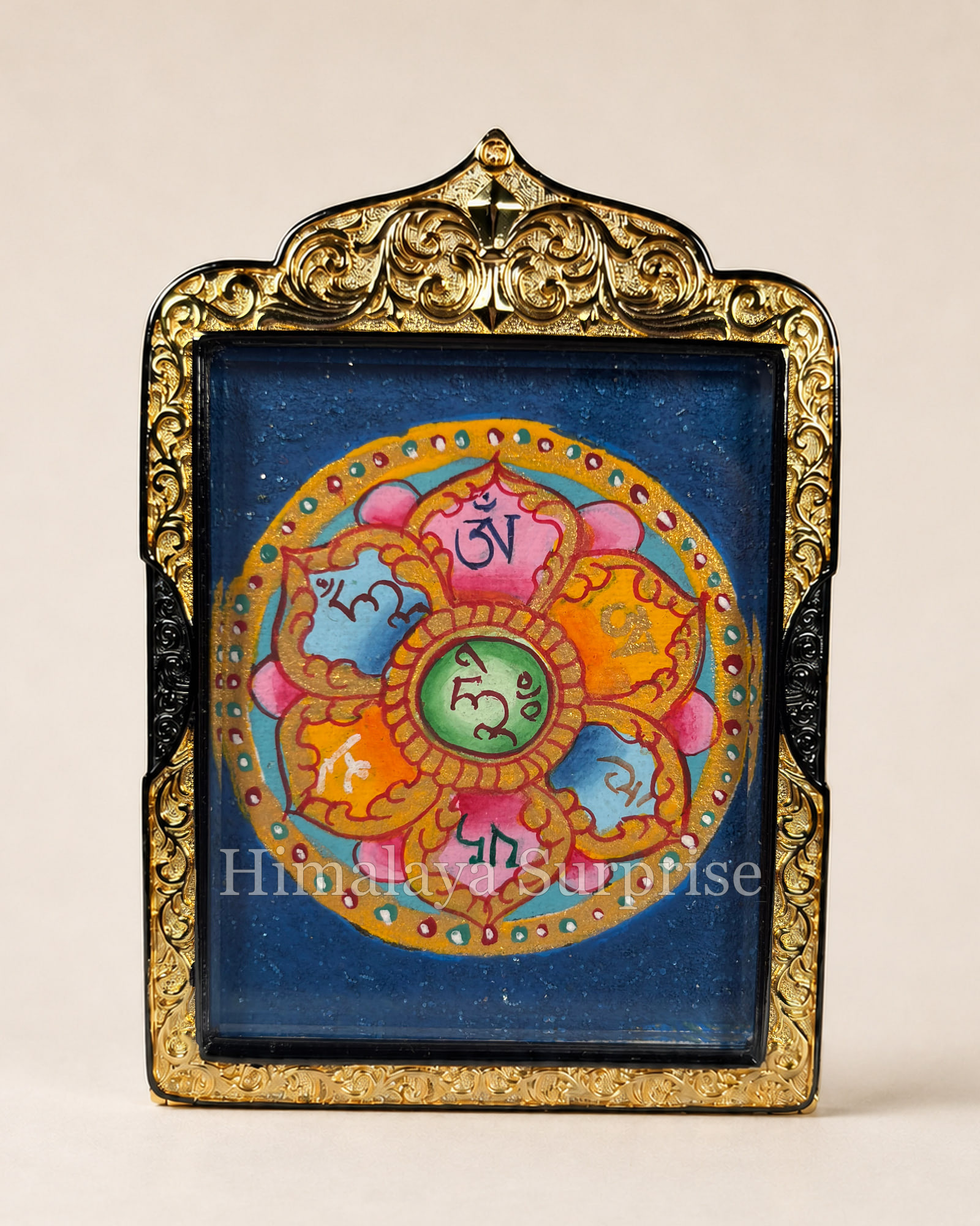Mahasthamaprapta Mini Thangka · Polychrome | reverse documentary view