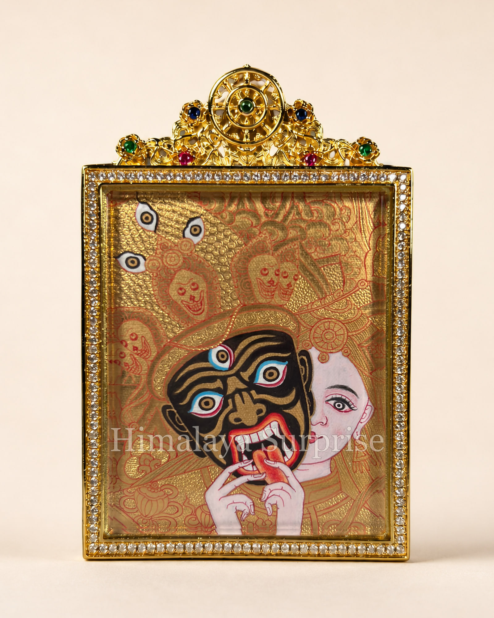Drashi Lhamo Mini Thangka · Past and Present, Gold-Ground | front overall view