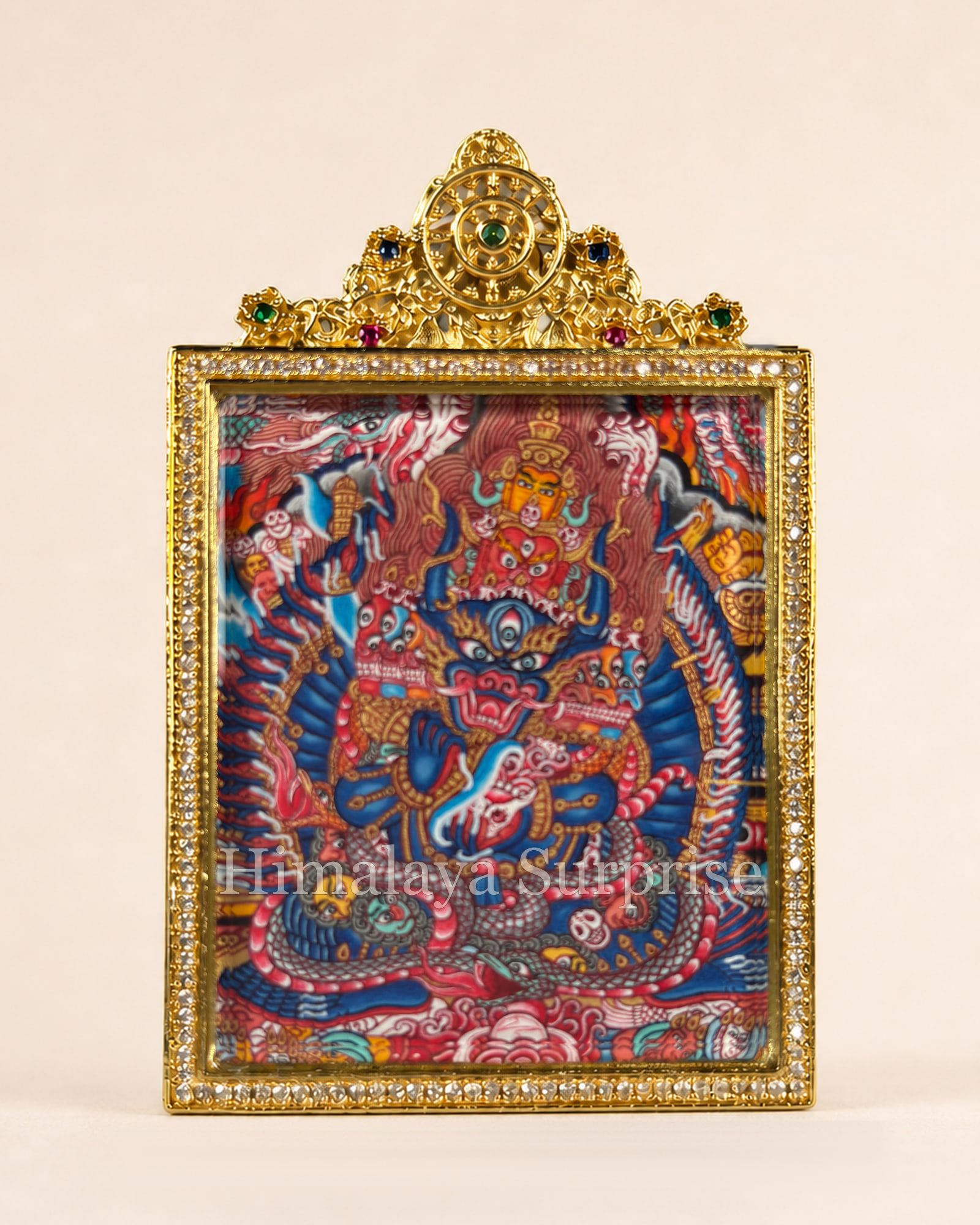 Vajrabhairava (Yamantaka) Mini Thangka · Polychrome | front overall view
