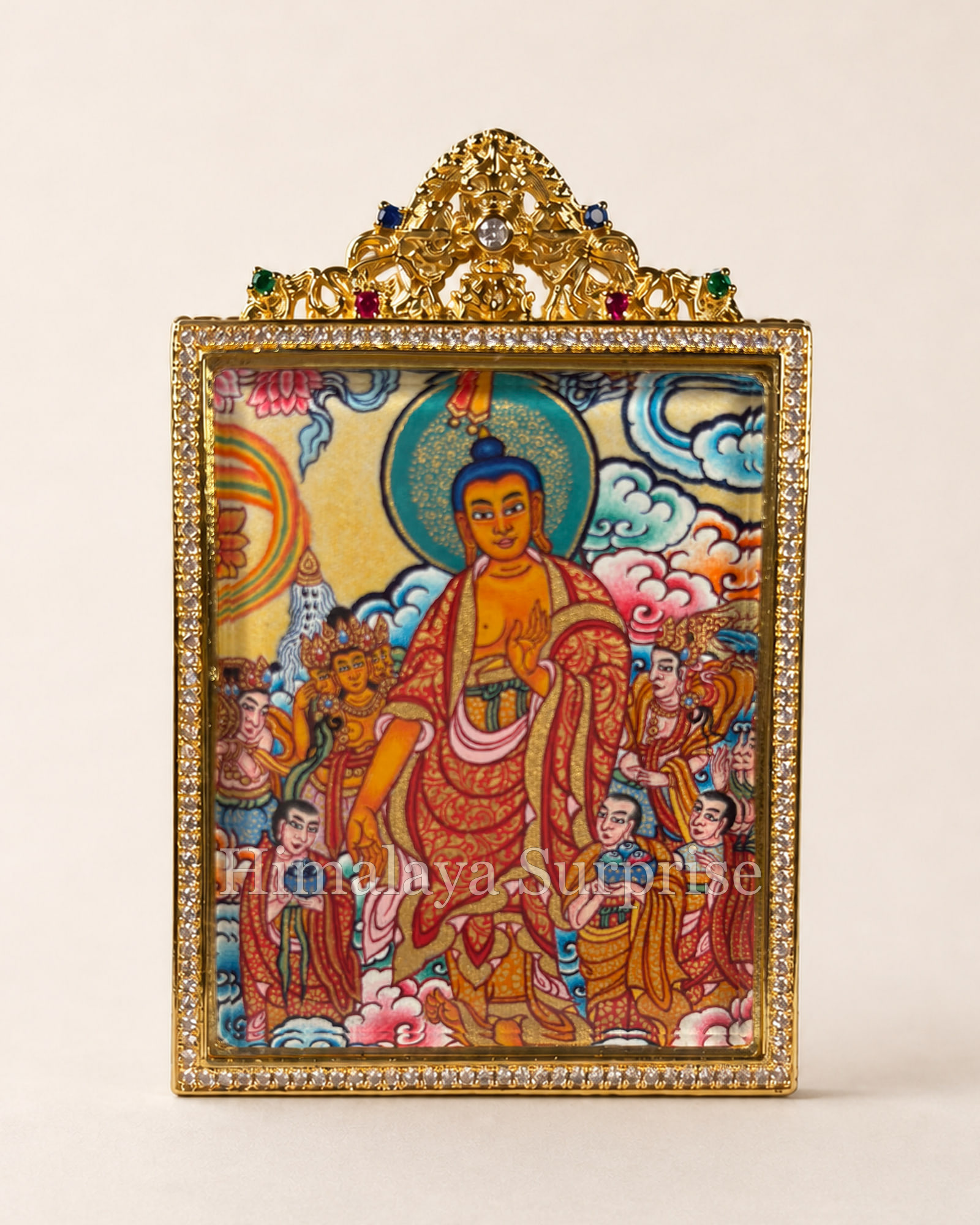 Standing Shakyamuni Buddha Mini Thangka · Polychrome | front overall view