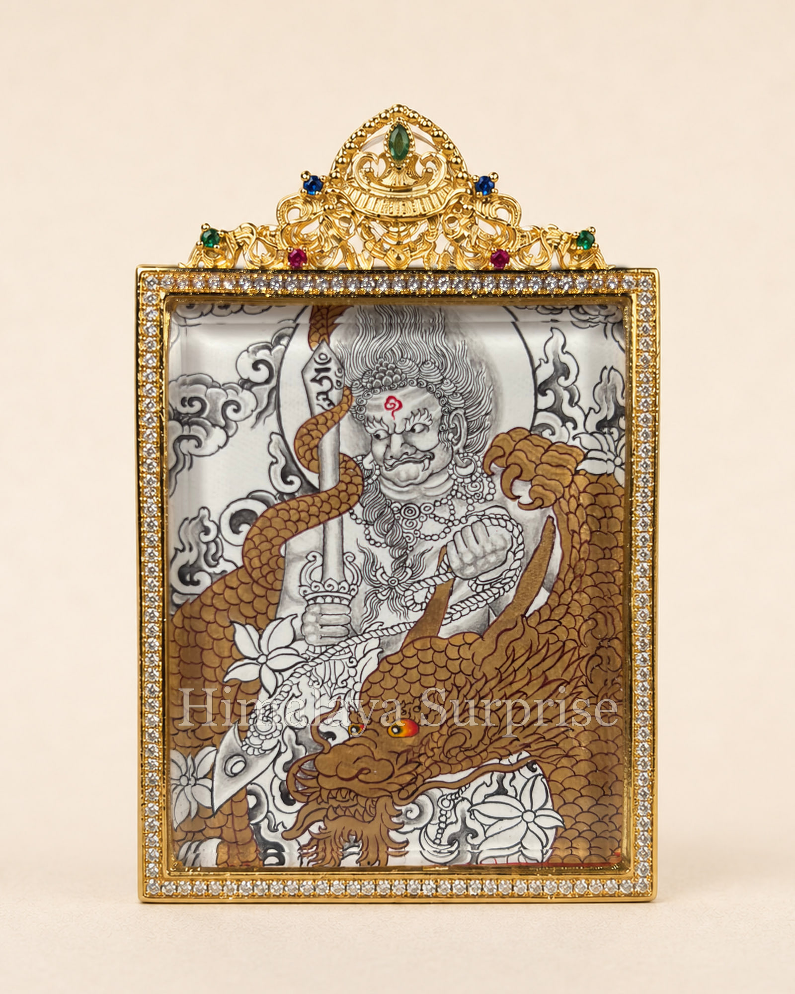 Acala Mini Thangka · Golden Dragon, Line Drawing | front overall view