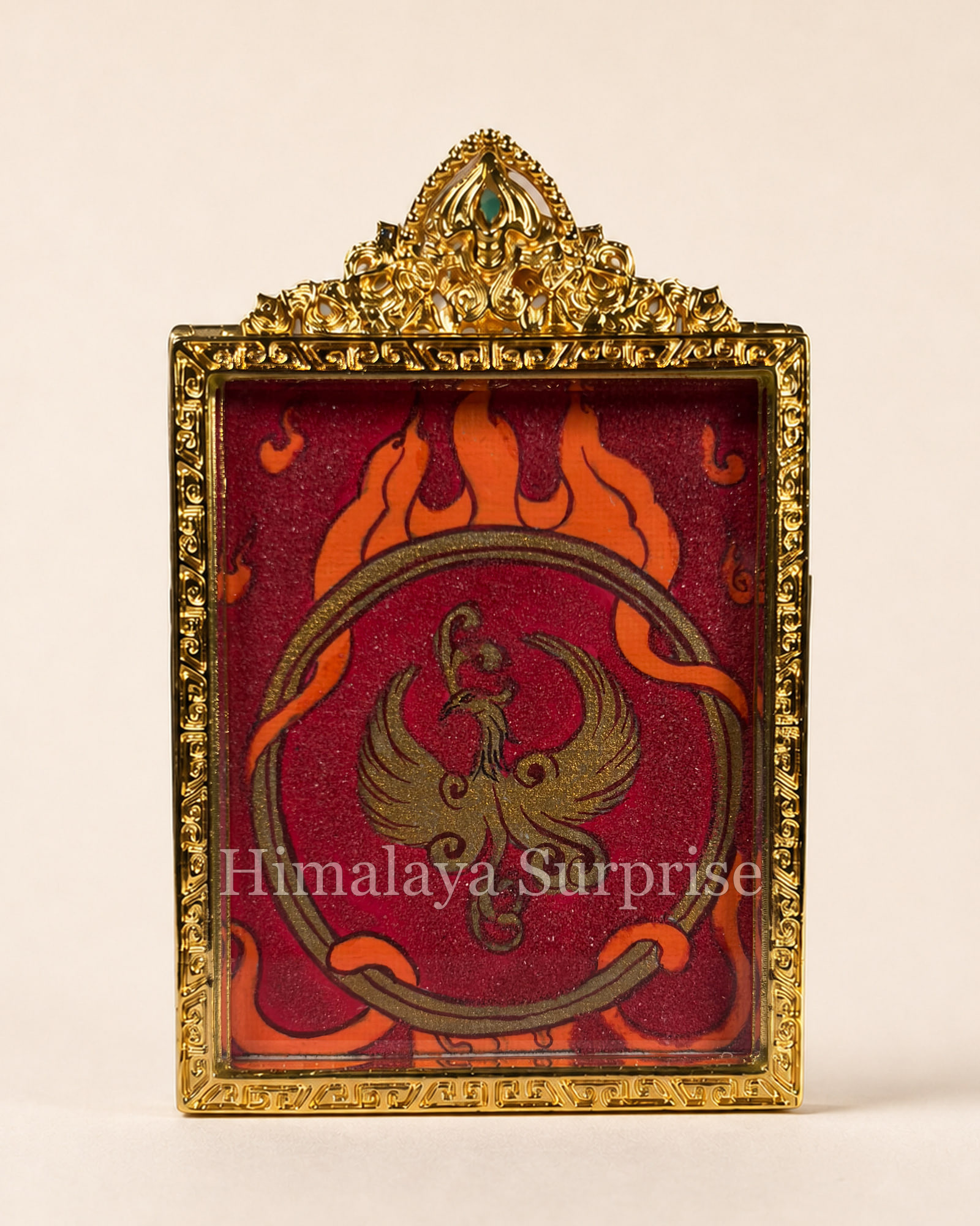 Manjushri on a Blue Lion Mini Thangka · Polychrome | reverse documentary view