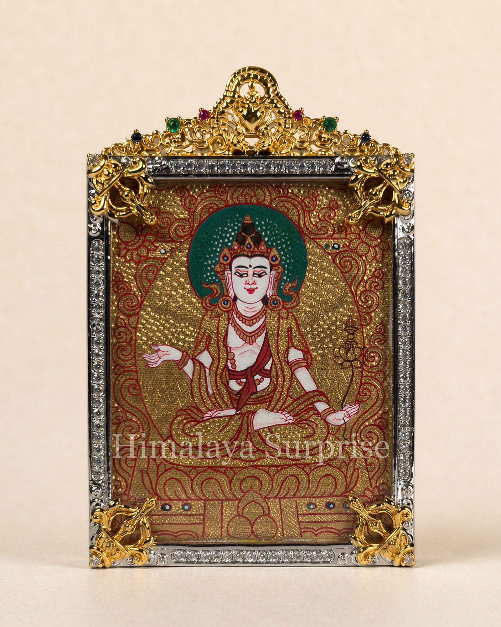 Mahasthamaprapta Mini Thangka · Gold-Ground | front overall view