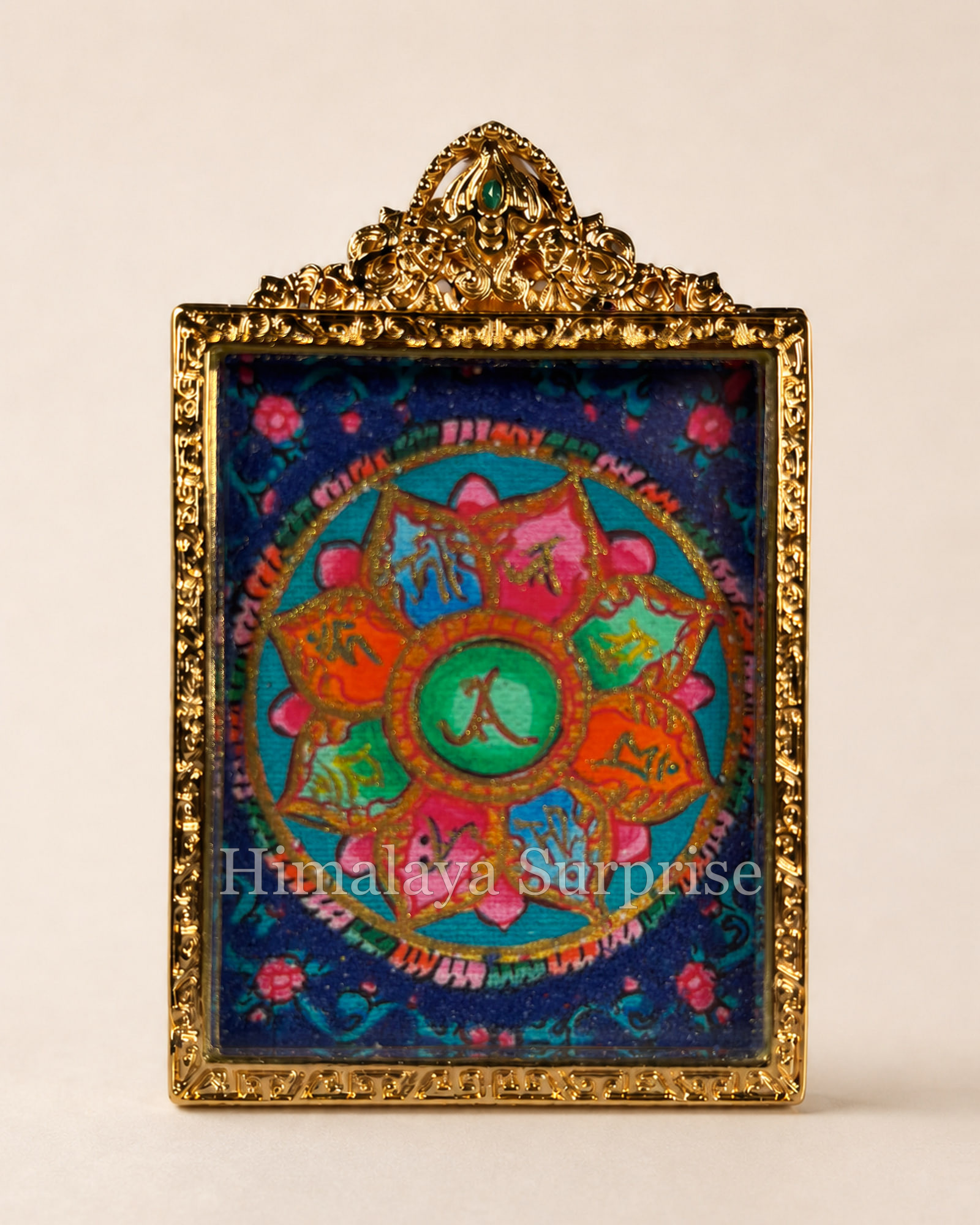Akashagarbha Mini Thangka · Floral Detail, Gold-Ground | reverse documentary view