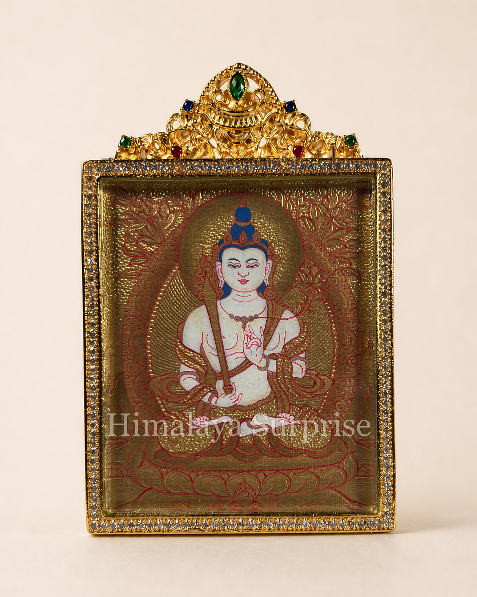Akashagarbha Mini Thangka · Floral Detail, Gold-Ground | front overall view